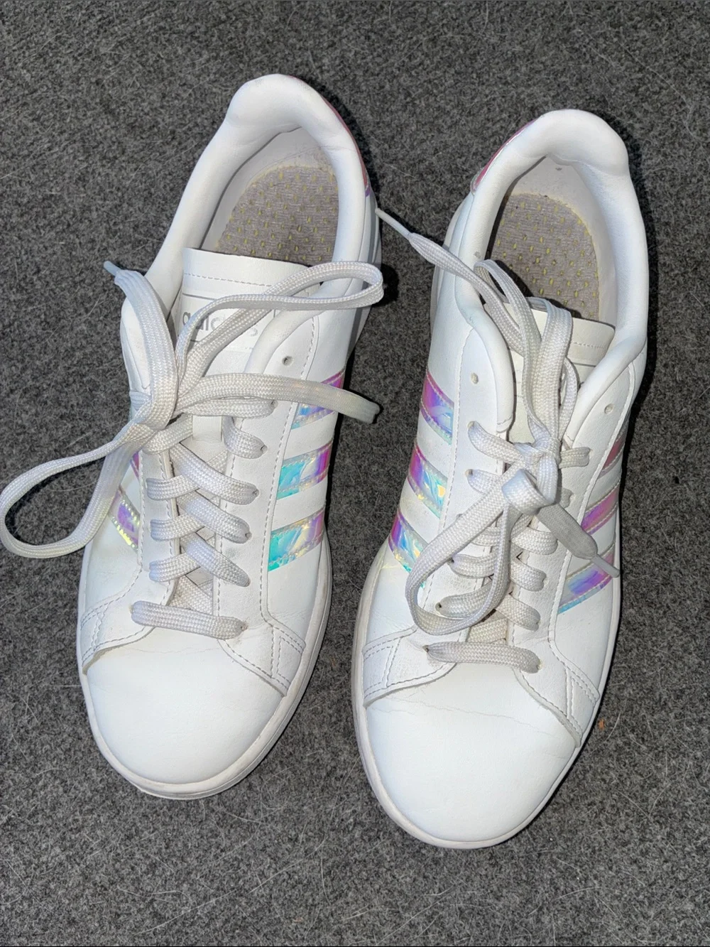 adidas Women’s White Sneakers with Iridescent Stripes